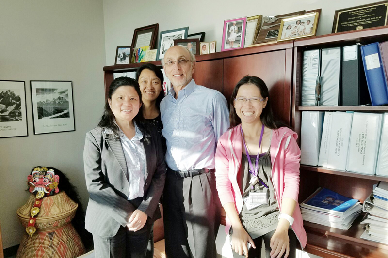 2017, overseas training for AC Dr. LEE Po Yee Lilian (first on the right), APN Ms. YAM Wai Lin (first on the left), Ms. Molin Lin (CCF) with Professor Jeffery Goldhagen (middle position) in the Pediatric Palliative Medicine, Division of Community and Societal Pediatrics, University of Florida
